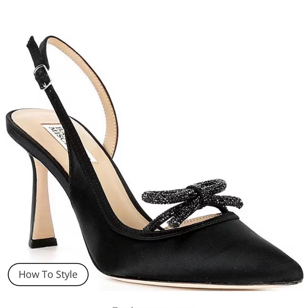 Badgley Mischka Georgie Satin Bow Ornament Slingback Dress Pumps